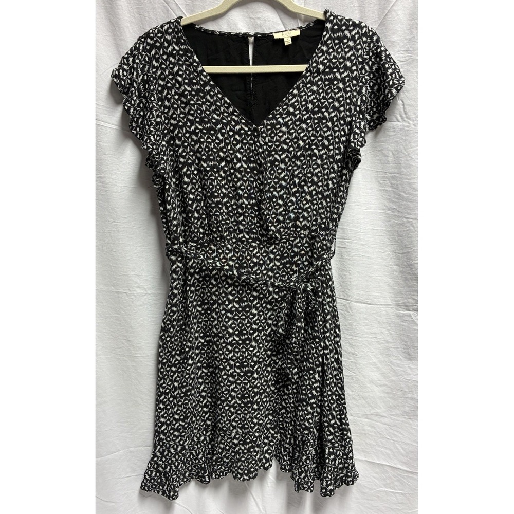 Kori America Black White Ruffle Sleeve Midi‎ Dress Womens Size Large